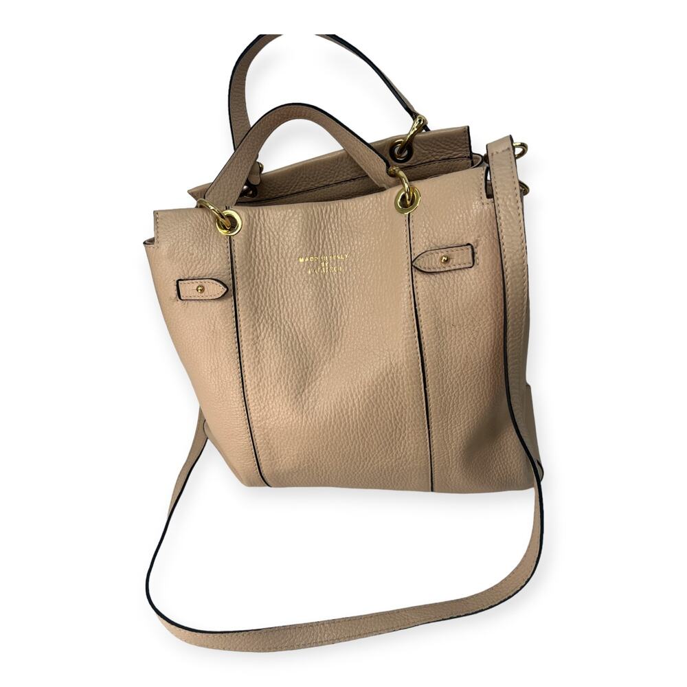 lacucci Italy Pebbled Leather Camel Color Purse Satchel Crossbody Bag Med Size